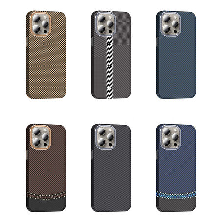 Apple iPhone 15 Pro Max Kılıf Magsafe Şarj Özellikli Karbon Fiber Görünümlü Redclick Gros Kapak