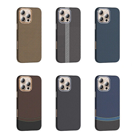 Apple iPhone 16 Pro Kılıf Magsafe Şarj Özellikli Karbon Fiber Görünümlü Redclick Gros Kapak