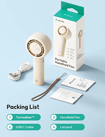 Aecooly PB01 İç Spiralli Çift Halka Hava Akışı Teknolojili 5 Kademeli Portatif Soğutucu El Fanı