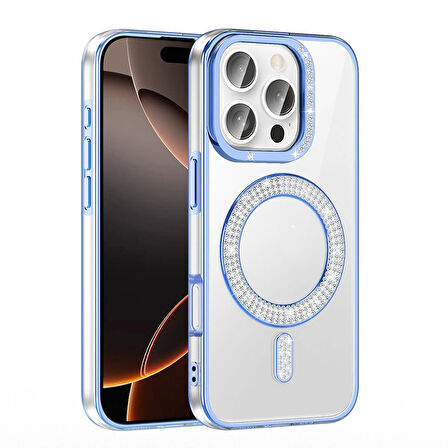 Apple iPhone 16 Pro Max Kılıf Pırlanta Taş Tasarımlı Magsafe Şarj Özellikli Redclick Karetta Silikon Kapak