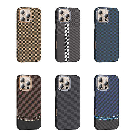 Apple iPhone 16 Pro Max Kılıf Magsafe Şarj Özellikli Karbon Fiber Görünümlü Redclick Gros Kapak