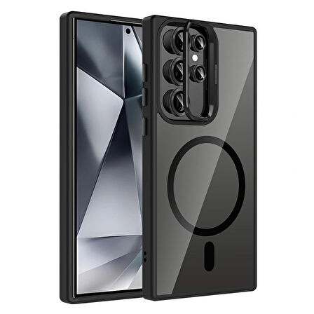 Galaxy S24 Ultra Kılıf Standlı ve Kamera Lens Hediyeli M-Safe Şarj Özellikli Redclick Etro Kapak