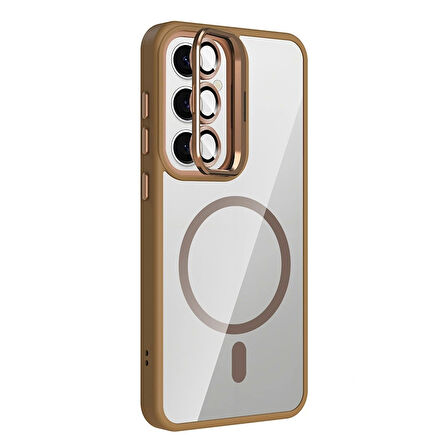 Galaxy S24 FE Kılıf Standlı ve Kamera Lens Hediyeli M-Safe Şarj Özellikli Redclick Etro Kapak