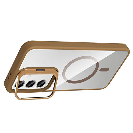 Galaxy S24 FE Kılıf Standlı ve Kamera Lens Hediyeli M-Safe Şarj Özellikli Redclick Etro Kapak