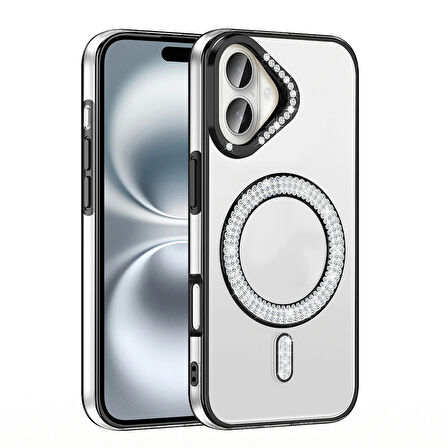 Apple iPhone 16 Kılıf Pırlanta Taş Tasarımlı Magsafe Şarj Özellikli Redclick Karetta Silikon Kapak