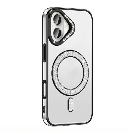 Apple iPhone 16 Kılıf Pırlanta Taş Tasarımlı Magsafe Şarj Özellikli Redclick Karetta Silikon Kapak