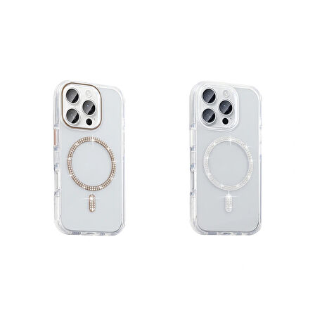 Apple iPhone 16 Pro Max Kılıf Taşlı Tasarım M-safe Şarj Özellikli Redclick Koment Silikon Kapak