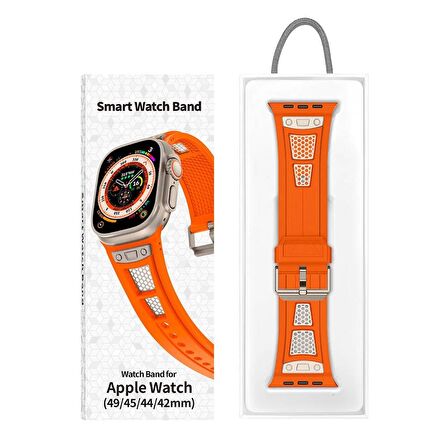 Watch Ultra 49mm Redclick KRD-117 Hava Alabilen Delikli Metal Desenli Silikon Kordon