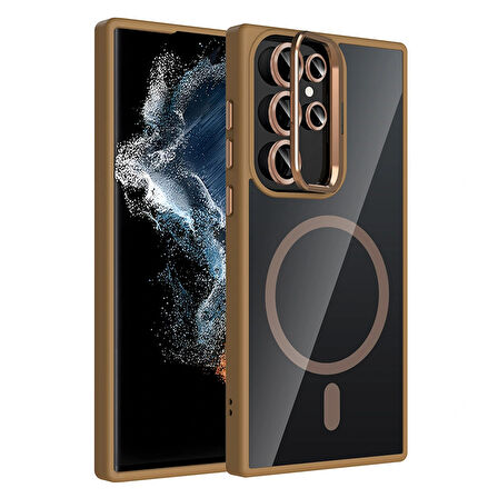 Galaxy S22 Ultra Kılıf Standlı ve Kamera Lens Hediyeli M-Safe Şarj Özellikli Redclick Etro Kapak