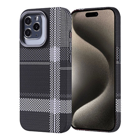 Apple iPhone 15 Pro Kılıf Magsafe Şarj Özellikli Karbon Fiber Görünümlü Redclick Nekst Kapak