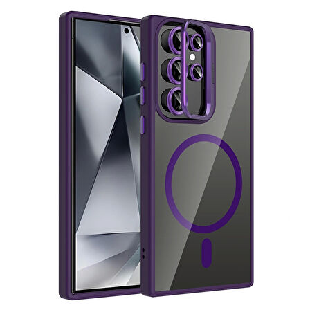 Galaxy S24 Ultra Kılıf Standlı ve Kamera Lens Hediyeli M-Safe Şarj Özellikli Redclick Etro Kapak