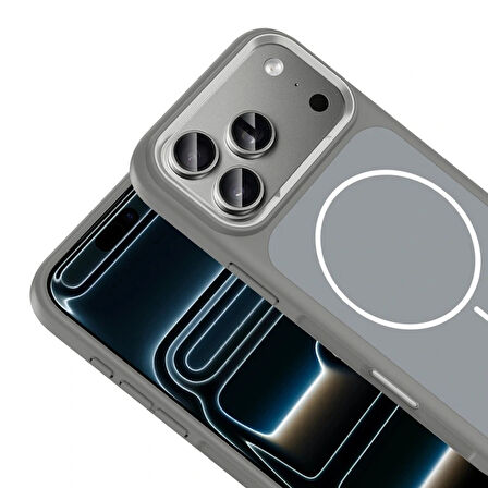 Apple iPhone 17 Pro Kılıf M-Safe Şarj Özellikli Metal Kamera Çerçeveli Redclick Sanremo Silikon Kapak