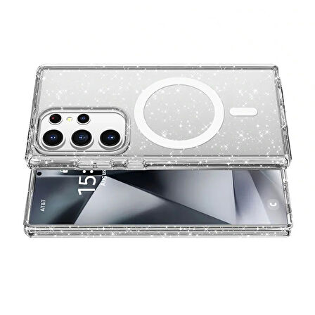 Galaxy S25 Ultra Kılıf Magsafe Şarj Özellikli Parlayan Simli Saydam Renkli Redclick Allstar Kapak