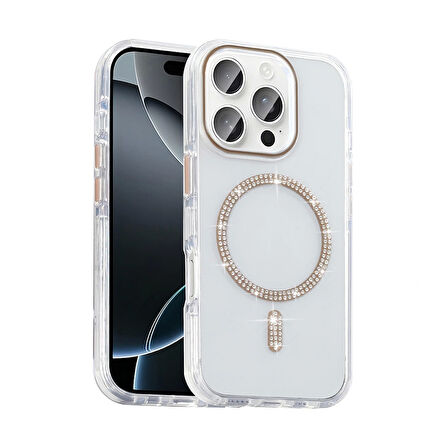 Apple iPhone 15 Pro Max Kılıf Taşlı Tasarım M-safe Şarj Özellikli Redclick Koment Silikon Kapak