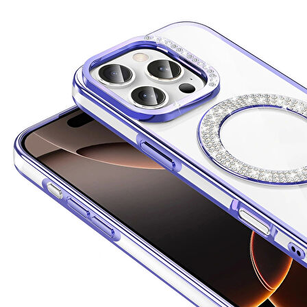Apple iPhone 16 Pro Kılıf Pırlanta Taş Tasarımlı Magsafe Şarj Özellikli Redclick Karetta Silikon Kapak