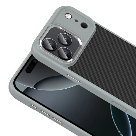 Apple Uyumlu iPhone 17 Pro Kılıf M-Safe Şarj Özellikli Karbon Fiber Görünümlü Redclick Truva Silikon Kapak