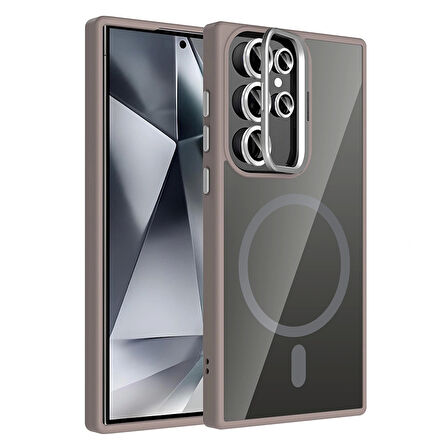 Galaxy S24 Ultra Kılıf Standlı ve Kamera Lens Hediyeli M-Safe Şarj Özellikli Redclick Etro Kapak