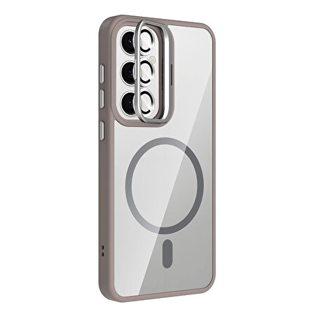 Galaxy S24 FE Kılıf Standlı ve Kamera Lens Hediyeli M-Safe Şarj Özellikli Redclick Etro Kapak