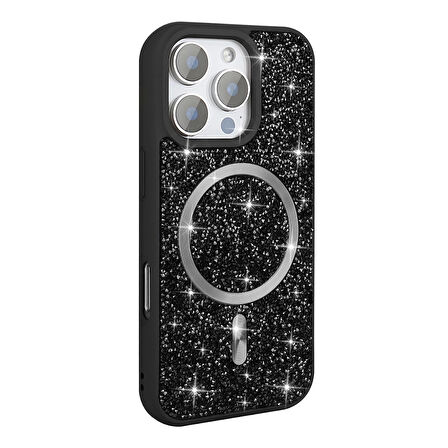 Apple iPhone 16 Pro Max Kılıf Pırlanta Tasarımlı Magsafe Şarj Özellikli Redclick Mozaik Silikon Kapak