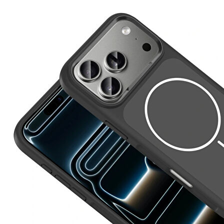 Apple iPhone 17 Pro Max Kılıf M-Safe Şarj Özellikli Metal Kamera Çerçeveli Redclick Sanremo Silikon Kapak