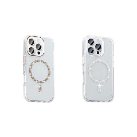 Apple iPhone 16 Pro Kılıf Taşlı Tasarım M-safe Şarj Özellikli Redclick Koment Silikon Kapak