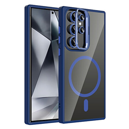 Galaxy S24 Ultra Kılıf Standlı ve Kamera Lens Hediyeli M-Safe Şarj Özellikli Redclick Etro Kapak