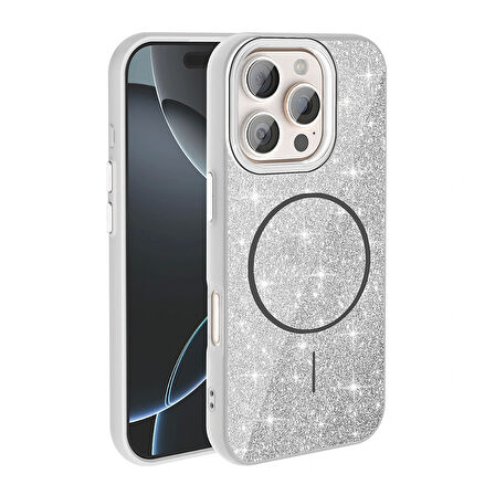 Apple iPhone 16 Pro Kılıf Magsafe Şarj Özellikli Parlayan Simli Redclick Okso Kapak