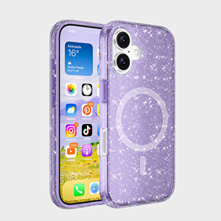 iPhone 16 Plus Kılıf Işıltılı ve Magsafe Özellikli Allstar Premium Kapak