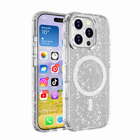 iPhone 16 Pro Max Kılıf Işıltılı ve Magsafe Özellikli Allstar Premium Kapak
