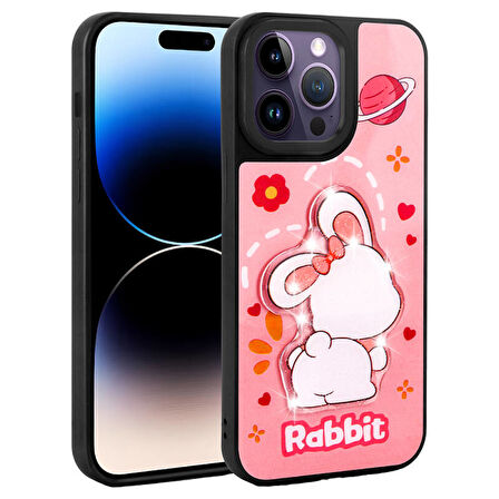 iPhone 14 Pro Max Kılıf Kabartma Parlak Figürlü Şık Amas Premium Silikon Kapak