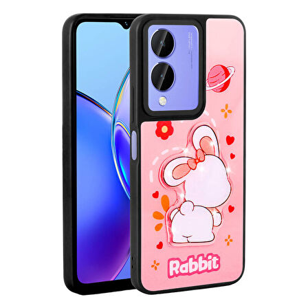 Vivo Y17S Kılıf Kabartma Parlak Figürlü Şık Amas Premium Silikon Kapak