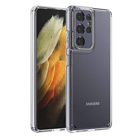 Samsung Galaxy S21 Ultra Tam Koruma Sağlayan Sert ve Şeffaf Coss Premium Silikon Kılıf