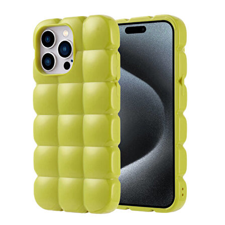 iPhone 15 Pro Max Kılıf Kabarcık Tasarımlı Esnek Parlak Dom Dom Silikon Kapak