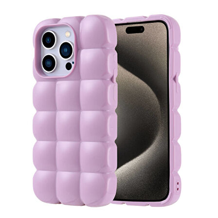 iPhone 15 Pro Kılıf Kabarcık Tasarımlı Esnek Parlak Dom Dom Silikon Kapak