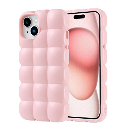iPhone 15 Kılıf Kabarcık Tasarımlı Esnek Parlak Dom Dom Silikon Kapak