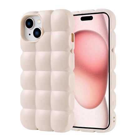 iPhone 15 Kılıf Kabarcık Tasarımlı Esnek Parlak Dom Dom Silikon Kapak