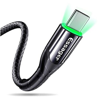 Essager Örgu Kaplama Led Isıklı Çinko Alaşımlı Type-C Kablo