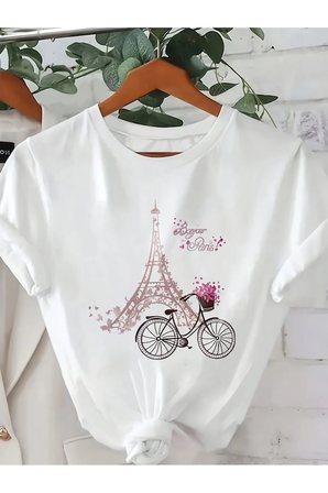 Unisex Paris Kulesi Baskılı Tasarım Tshirt