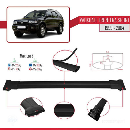 Vauxhall Frontera 2 Sport 1999-2004 Arası ile Uyumlu FLY Model Ara Atkı Tavan Barı Siyah 3 Adet