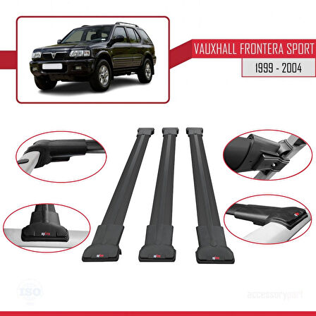 Vauxhall Frontera 2 Sport 1999-2004 Arası ile Uyumlu FLY Model Ara Atkı Tavan Barı Siyah 3 Adet