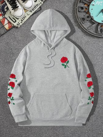 Kırmızı gül baskılı Hoodies rahat sokak kadın tişörtü rahat polar yumuşak kazak Clothes gevşe