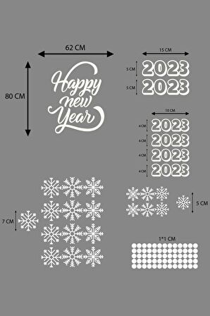 Yılbaşı Happy New Year Sticker Çıkartma Süsü Yeni Yıl Süsü Parti Cam Süsü Noel Ağacı Kar Tanesi 2023