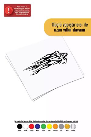 Alevli Aslan Kafası Sticker Oto Motor Laptop Duvar Folyo Sticker 100x50 cm