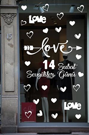 Happy Valentine's Day Sevgililer Günü Sticker Kalp, Love, I Love You Cam, Duvar Sticker Etiket Seti