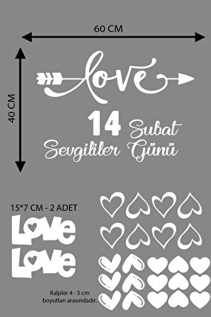 Happy Valentine's Day Sevgililer Günü Sticker Kalp, Love, I Love You Cam, Duvar Sticker Etiket Seti