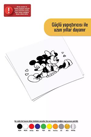 Mickey Minnie Sırt Sırta Sticker Oto Motor Laptop Duvar Folyo Sticker 70x56 cm