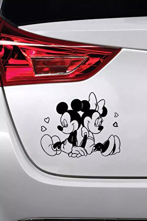 Mickey Minnie Sırt Sırta Sticker Oto Motor Laptop Duvar Folyo Sticker 70x56 cm