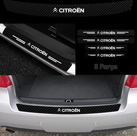 Citroen C4 İçin Uyumlu Aksesuar Oto Bağaj Ve Kapı Eşiği Sticker Set Karbon