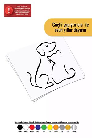 Kedi Köpek Dostluğu Sticker Oto Motor Laptop Duvar Folyo Sticker 15x15 cm