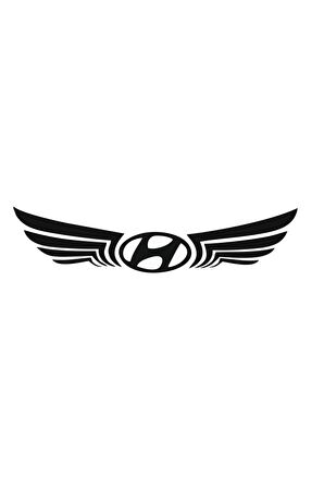 Hyundai İçin Uyumlu Aksesuar Kanatlı Logo Sticker Siyah 24*6 Cm